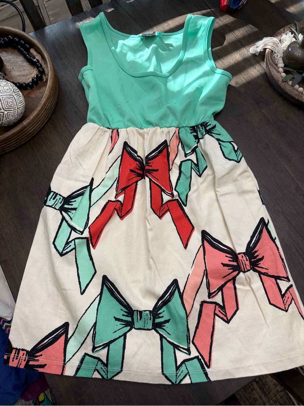 Judith March Mint & Coral Bow-Print Casual Dress Never Worn.